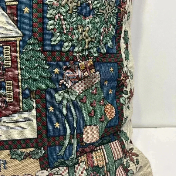 Vintage Christmas Tapestry Needlepoint Pillow 16” Square Celebrate Christmas - Picture 5 of 9